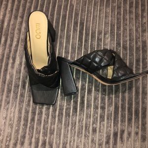Quilted mule open toe heels
